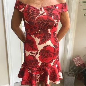 On or off the shoulder fitted dress with ruffle
